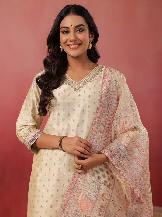 Span Ivory V Neck Silk Kurta