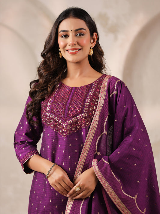 Span Purple Round Neck Viscose Kurta