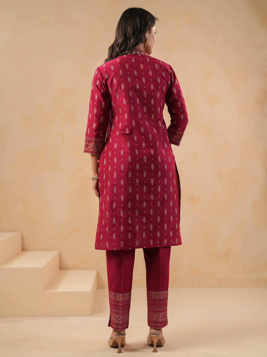 Span Red Deep V Silk Co-Ord Set