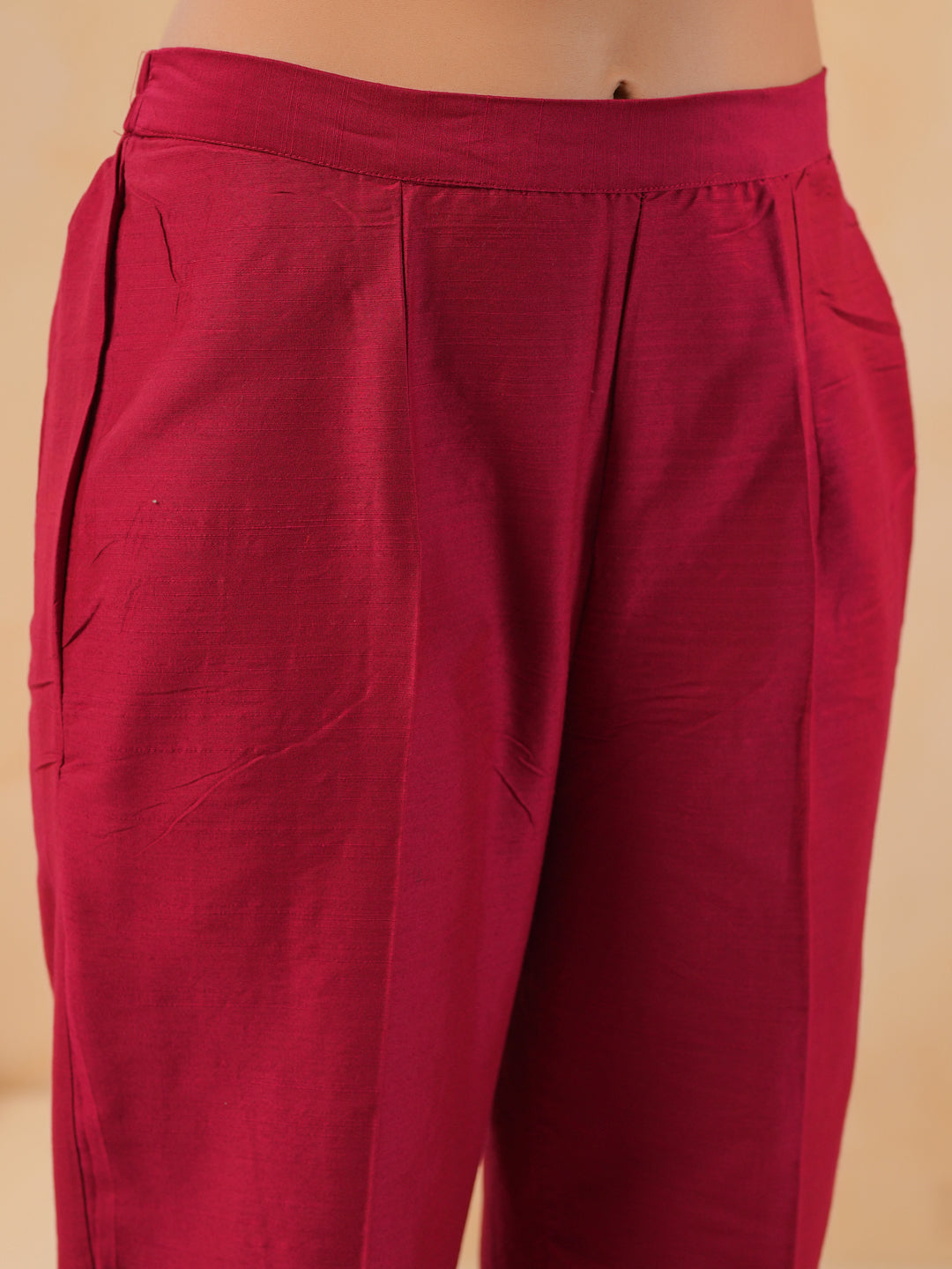 Span Red Deep V Silk Co-Ord Set