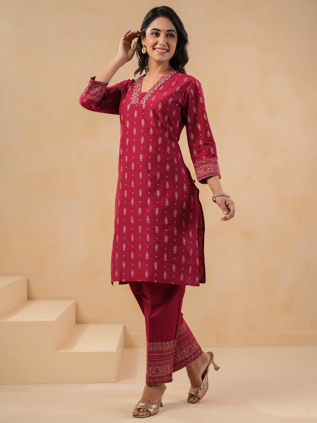 Span Red Deep V Silk Co-Ord Set