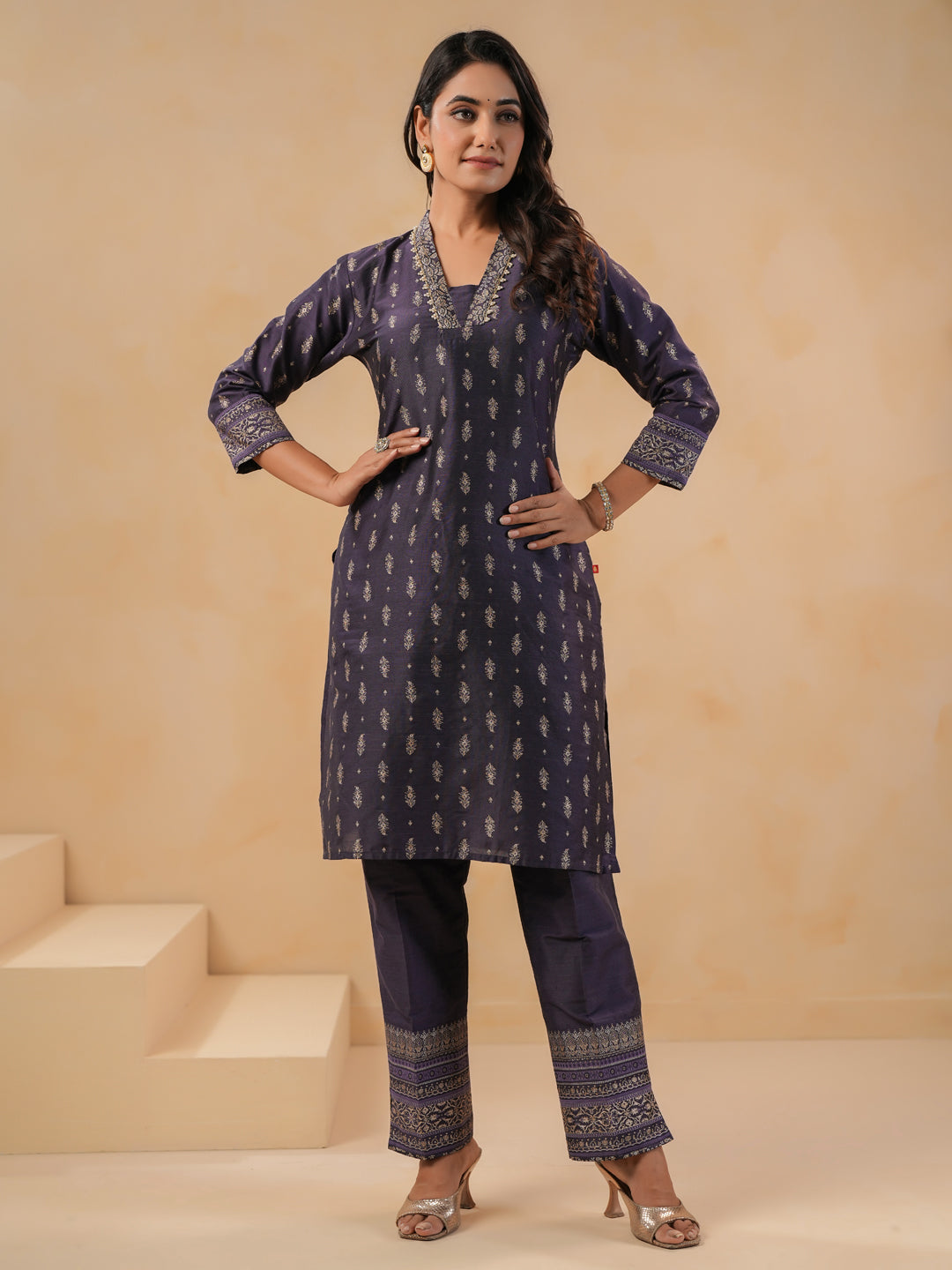 Span Purple Deep V Silk Co-Ord Set