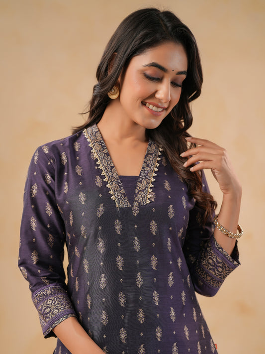 Span Purple Deep V Silk Co-Ord Set