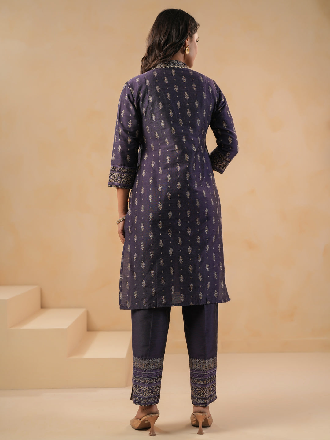 Span Purple Deep V Silk Co-Ord Set