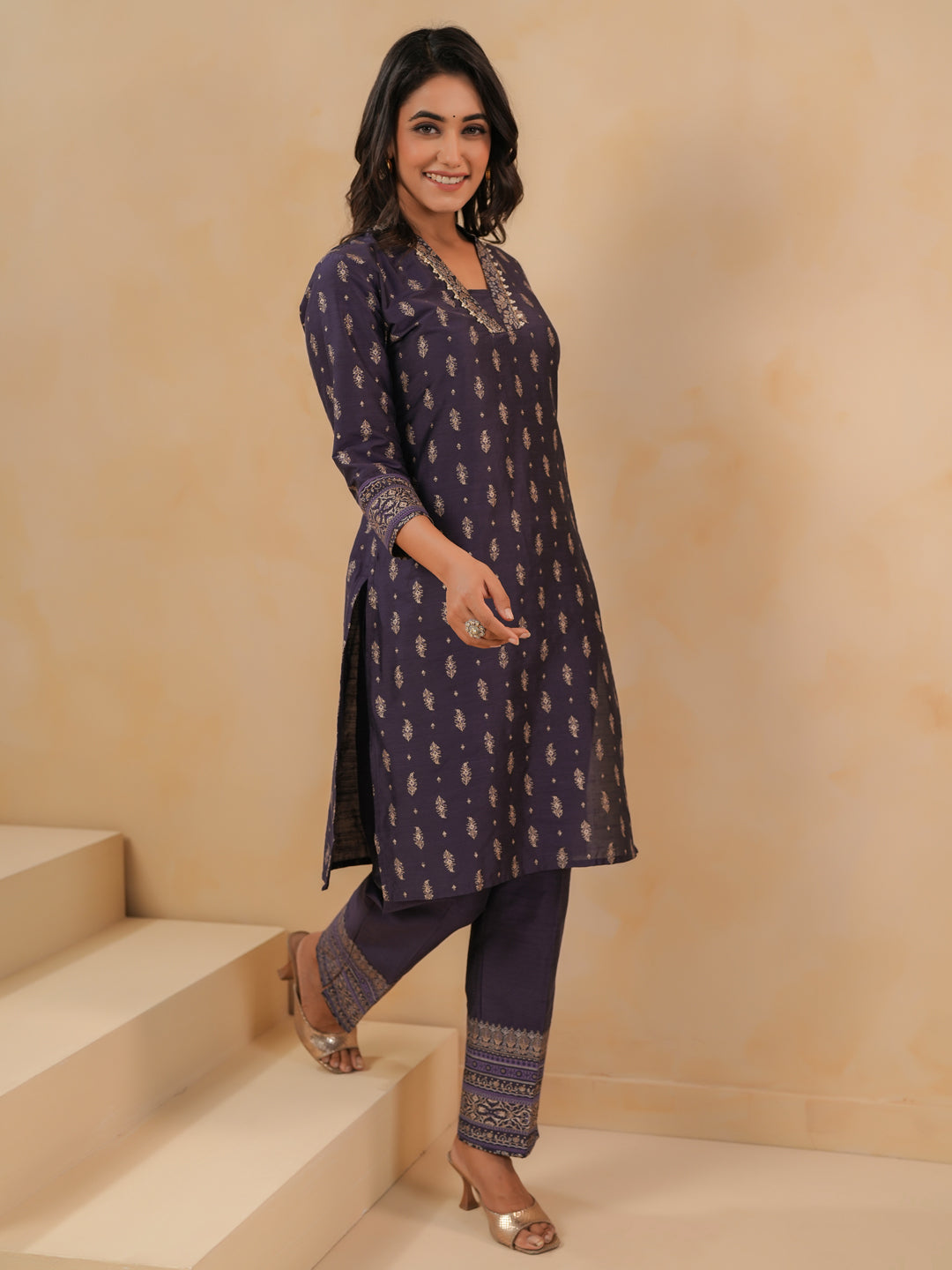 Span Purple Deep V Silk Co-Ord Set