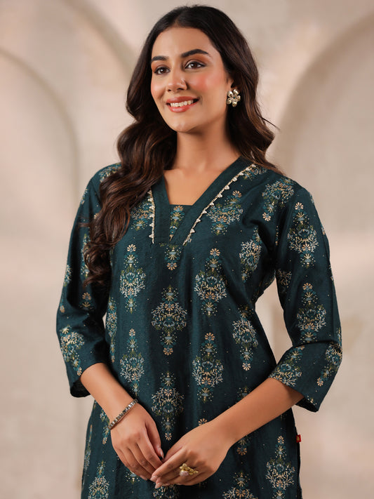 Span Green Deep V Silk Cord Set