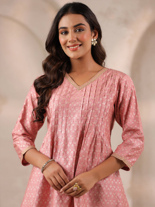 Span Pink V Neck Viscose Short Kurta