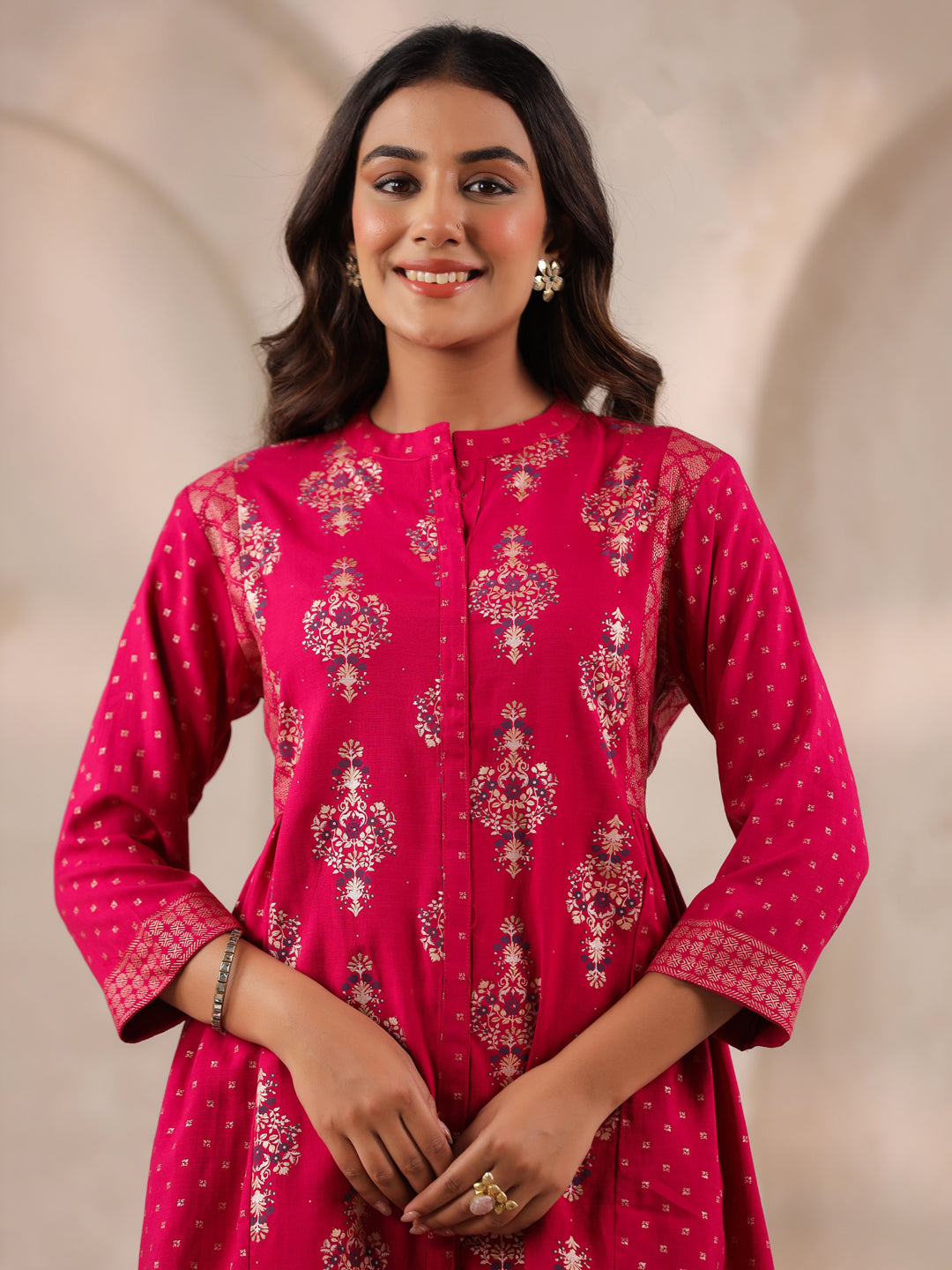 Span Pink Mandarin Rayon Short Kurta