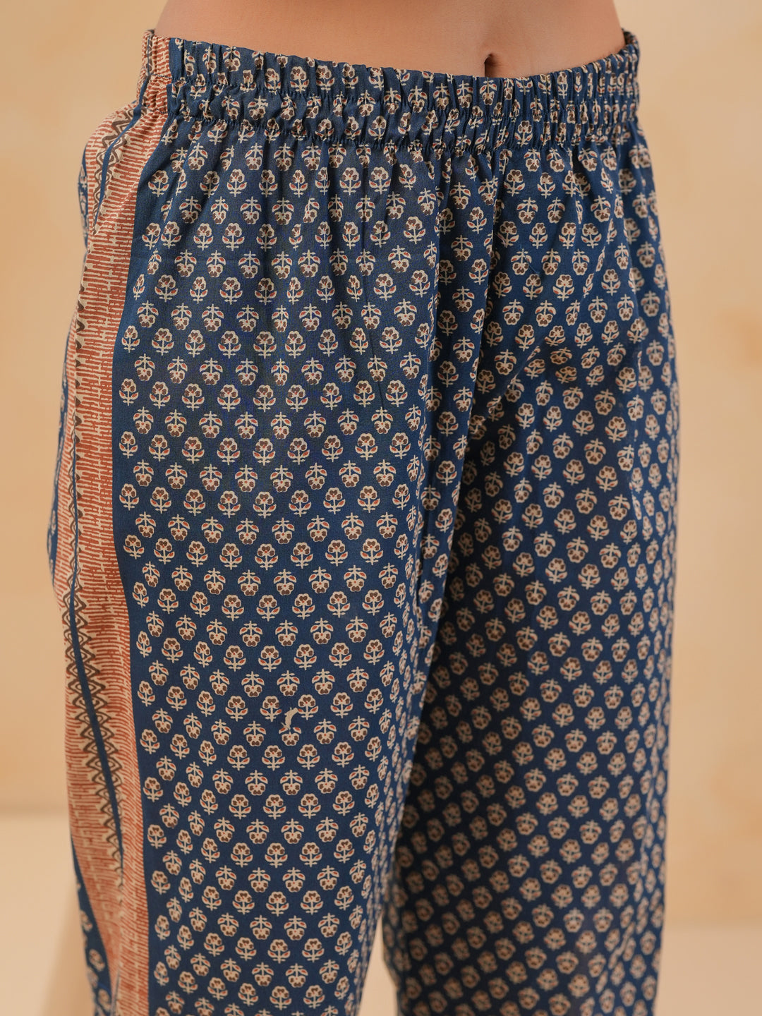 Span Blue V Neck Cotton Kurta Set with Dupatta