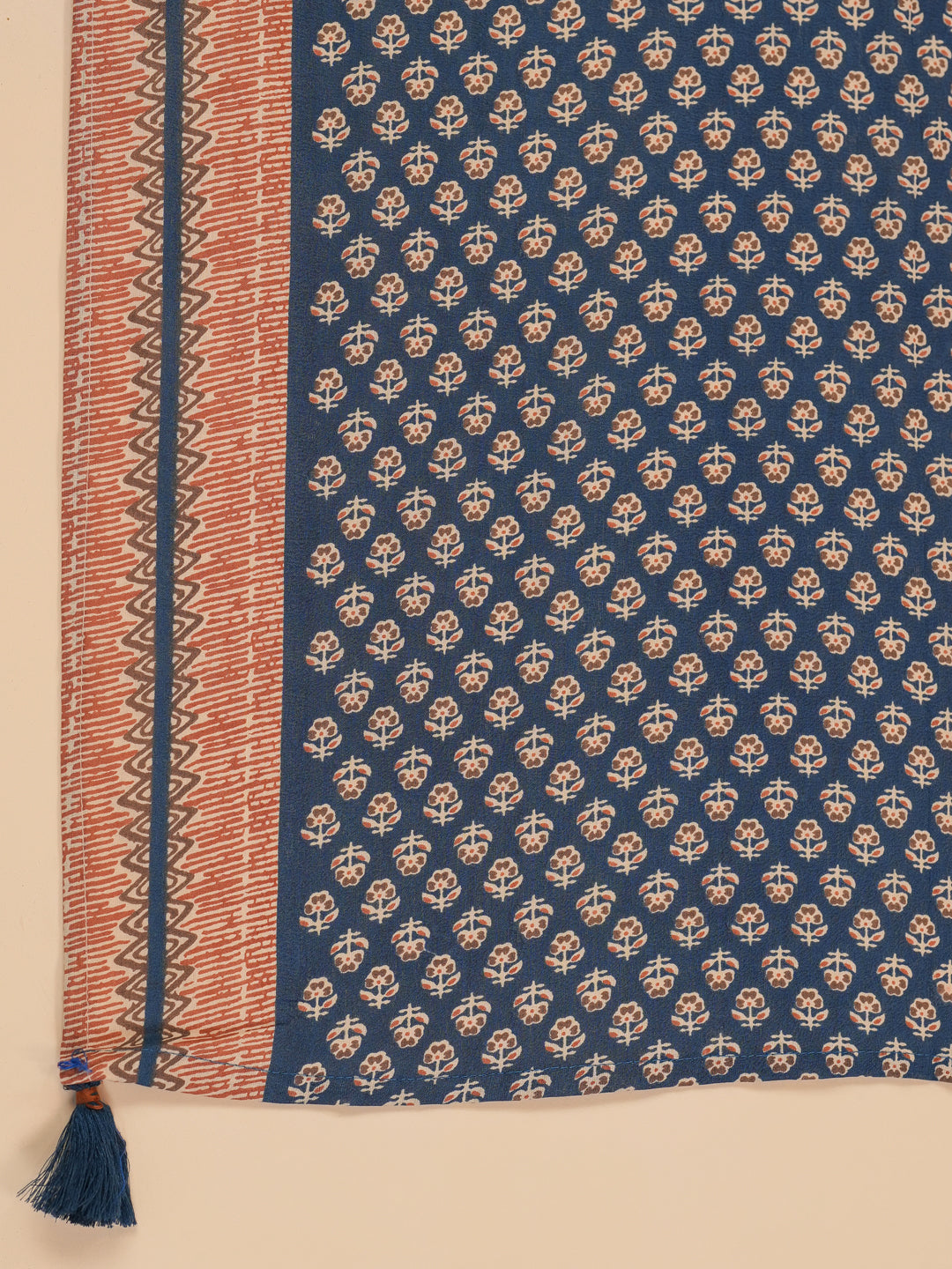 Span Blue V Neck Cotton Kurta Set with Dupatta