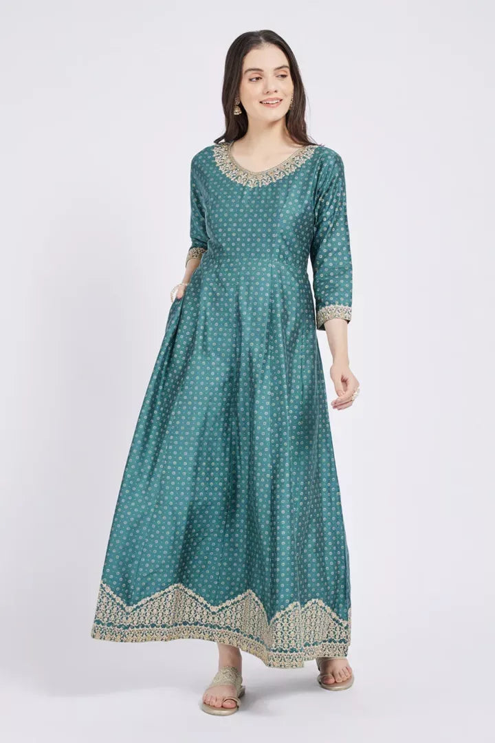 Span Green Festive Silk Gown