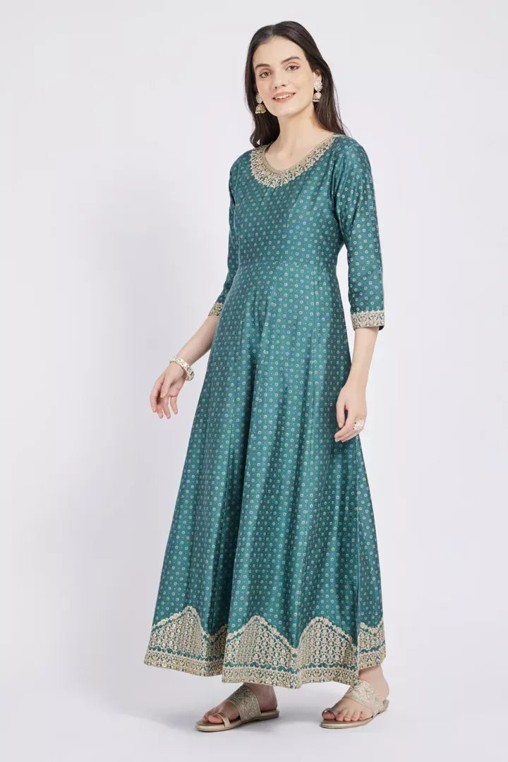 Span Green Festive Silk Gown