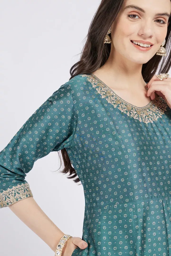 Span Green Festive Silk Gown
