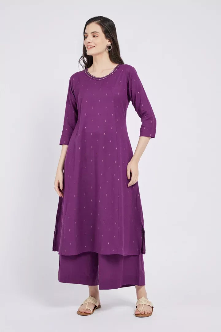 Span Purple Cotton Palazzo