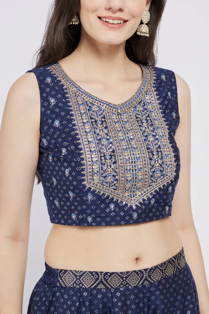 Span Cobalt Blue Silk Festive Wear 3 Piece Set