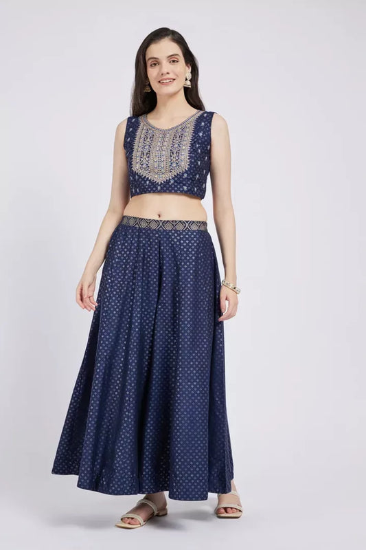 Span Cobalt Blue Silk Festive Wear 3 Piece Set