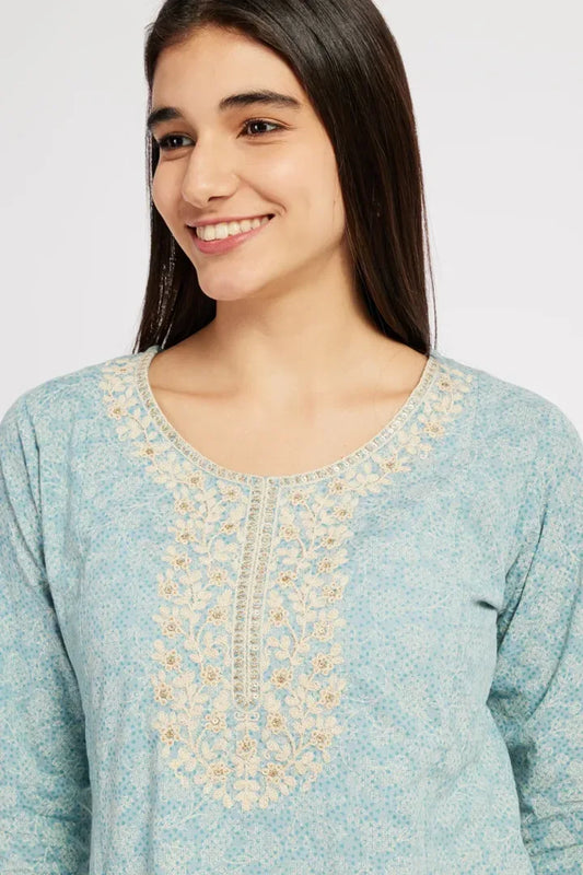 Span Blue Mist Cotton Kurta