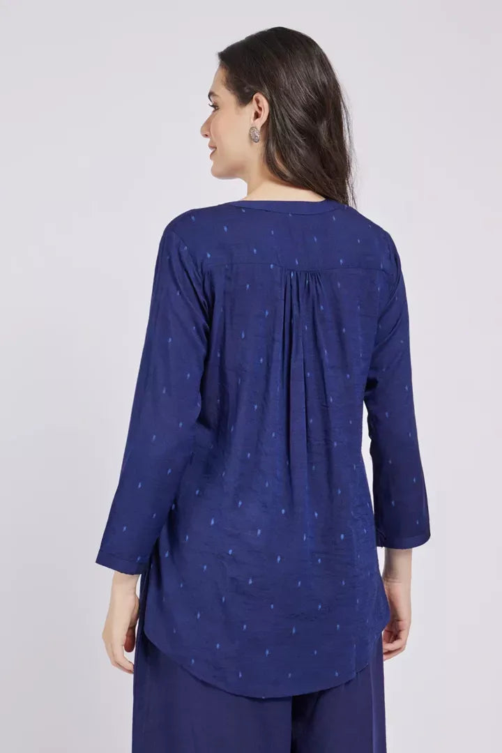 Span Purssian Blue Cotton Short Kurta
