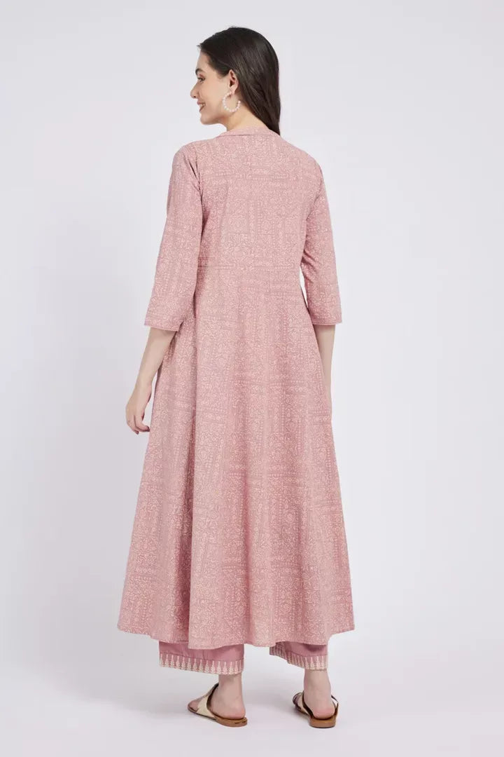 Span Pink Lavender Jacket Style Cotton Summer Kurta