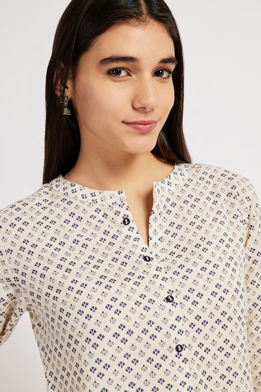 Span Ivory Mandarin Cotton casual Kurta