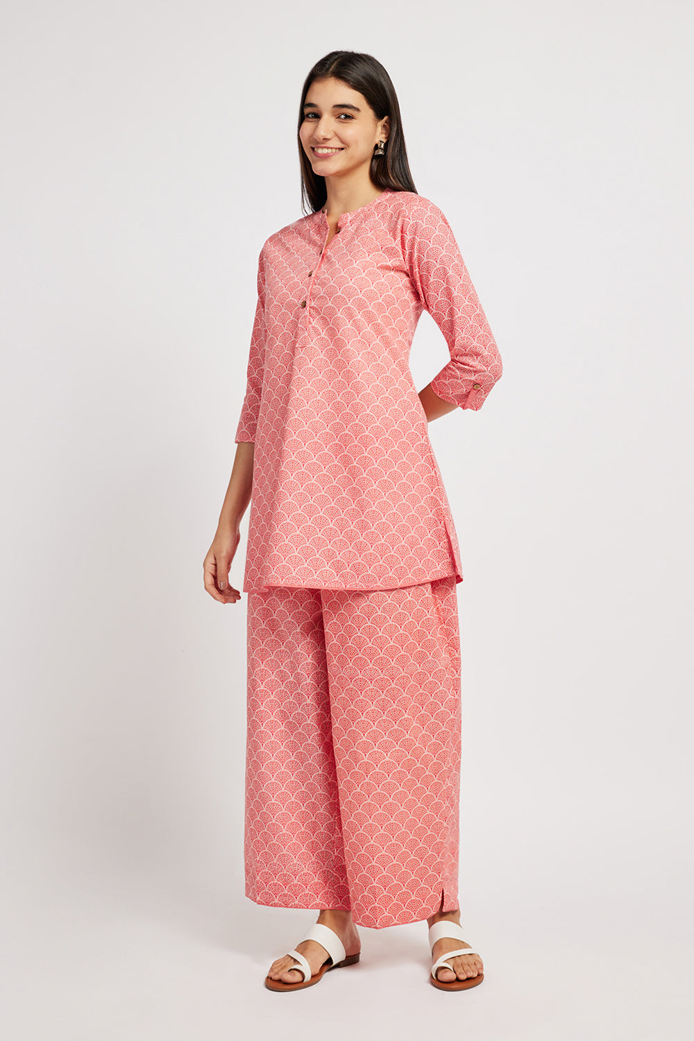 Span Pink Mandarin Silk Co-Ord Set(Set of 2)