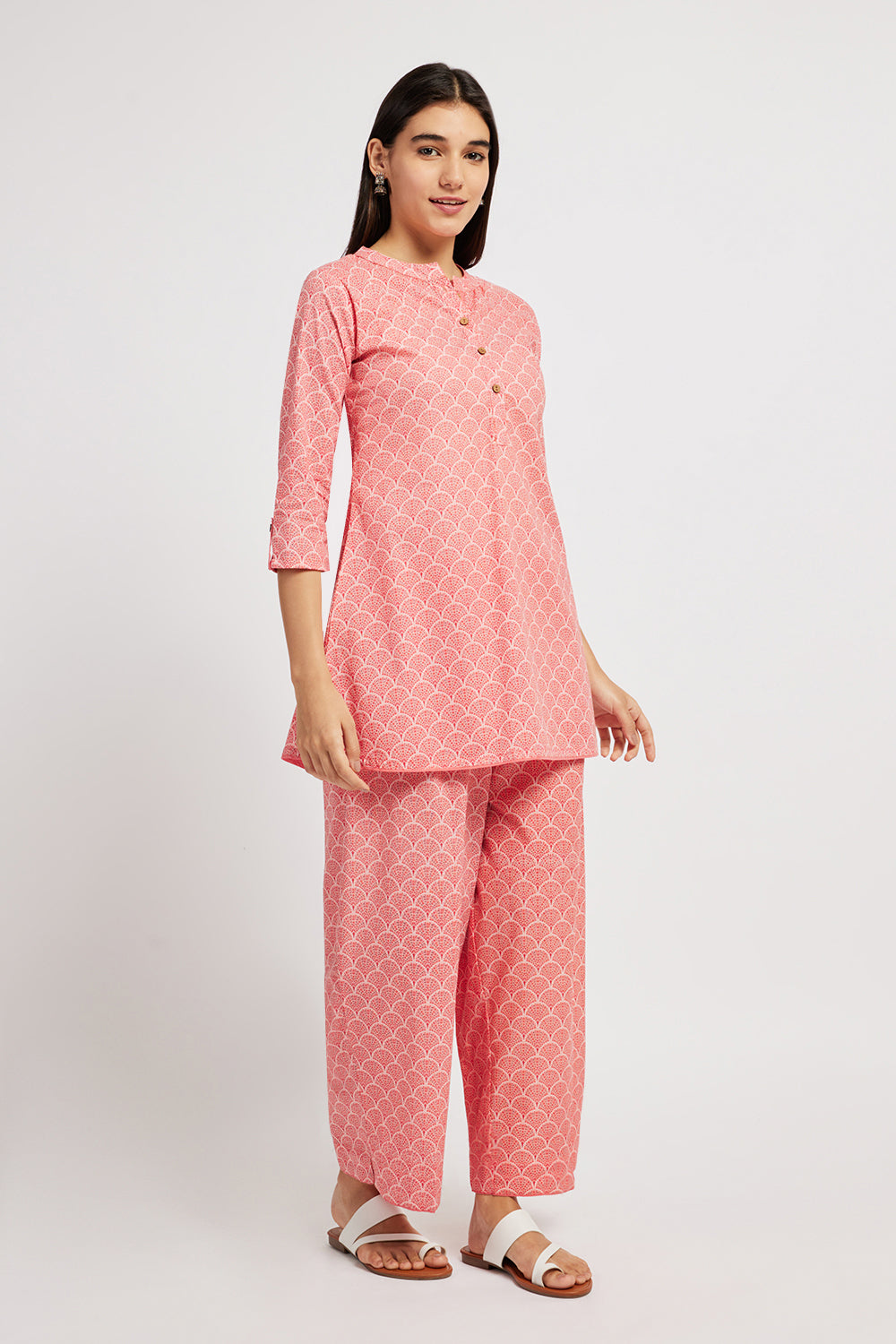 Span Pink Mandarin Silk Co-Ord Set(Set of 2)