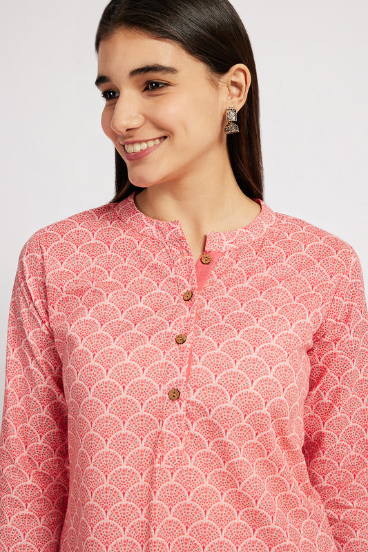 Span Pink Mandarin Silk Co-Ord Set(Set of 2)