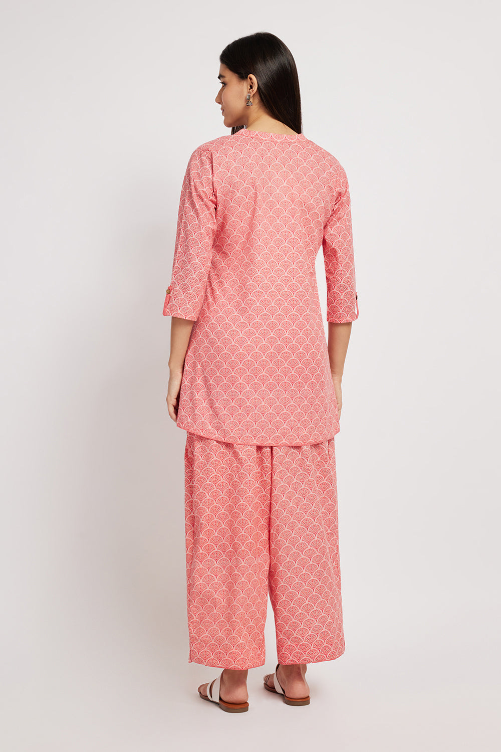 Span Pink Mandarin Silk Co-Ord Set(Set of 2)