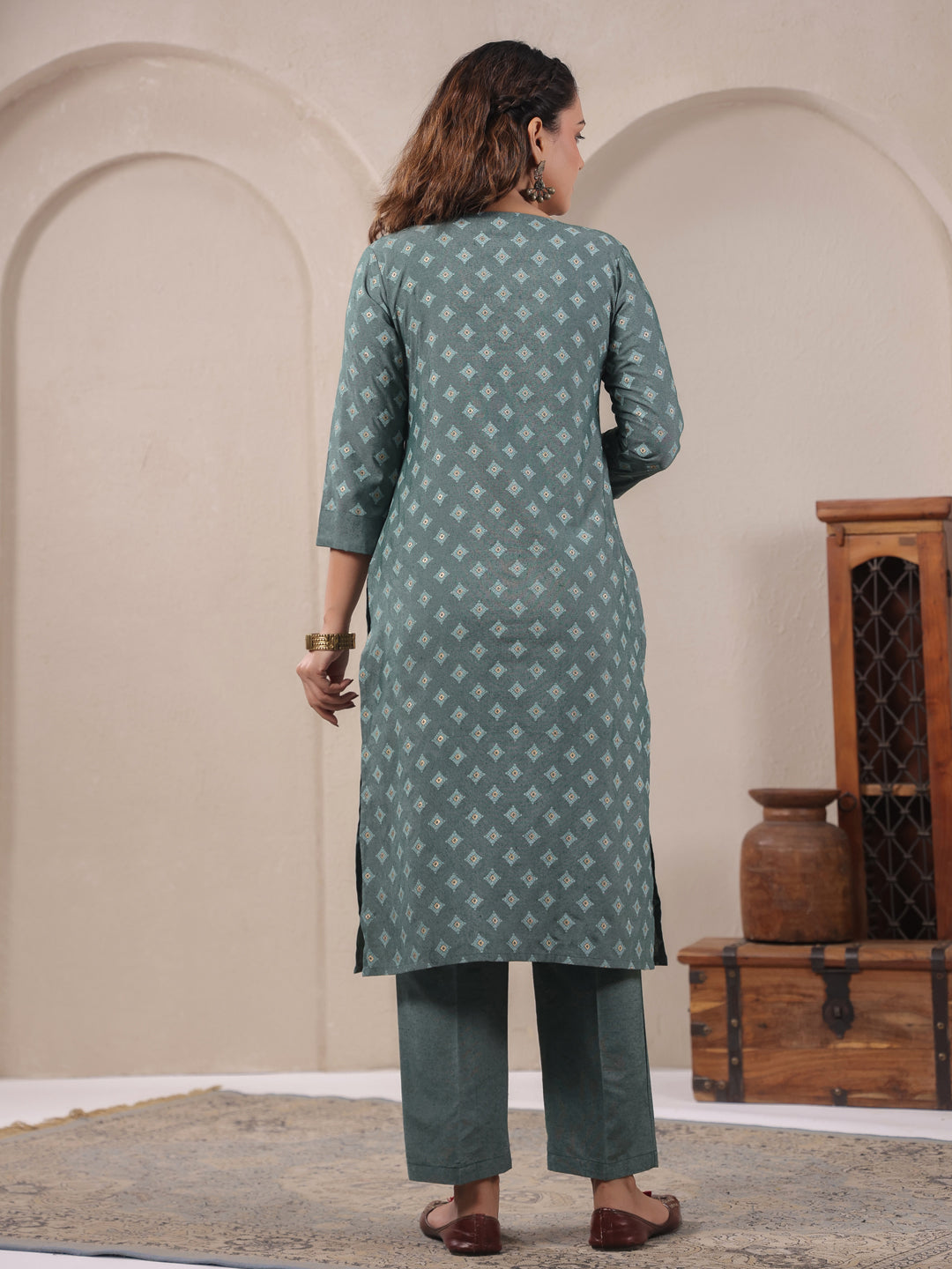 Span Green Round Neck Cotton Co-Ord Set(Set of 2)