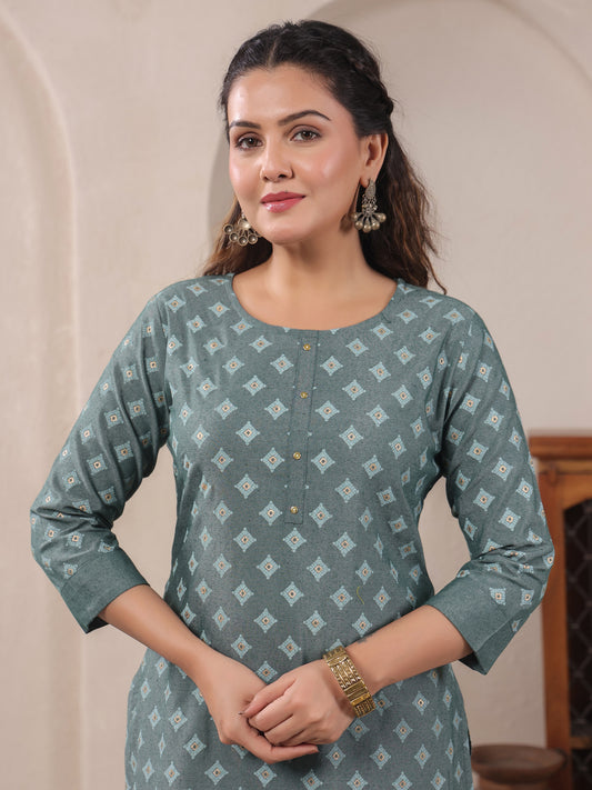 Span Green Round Neck Cotton Co-Ord Set(Set of 2)