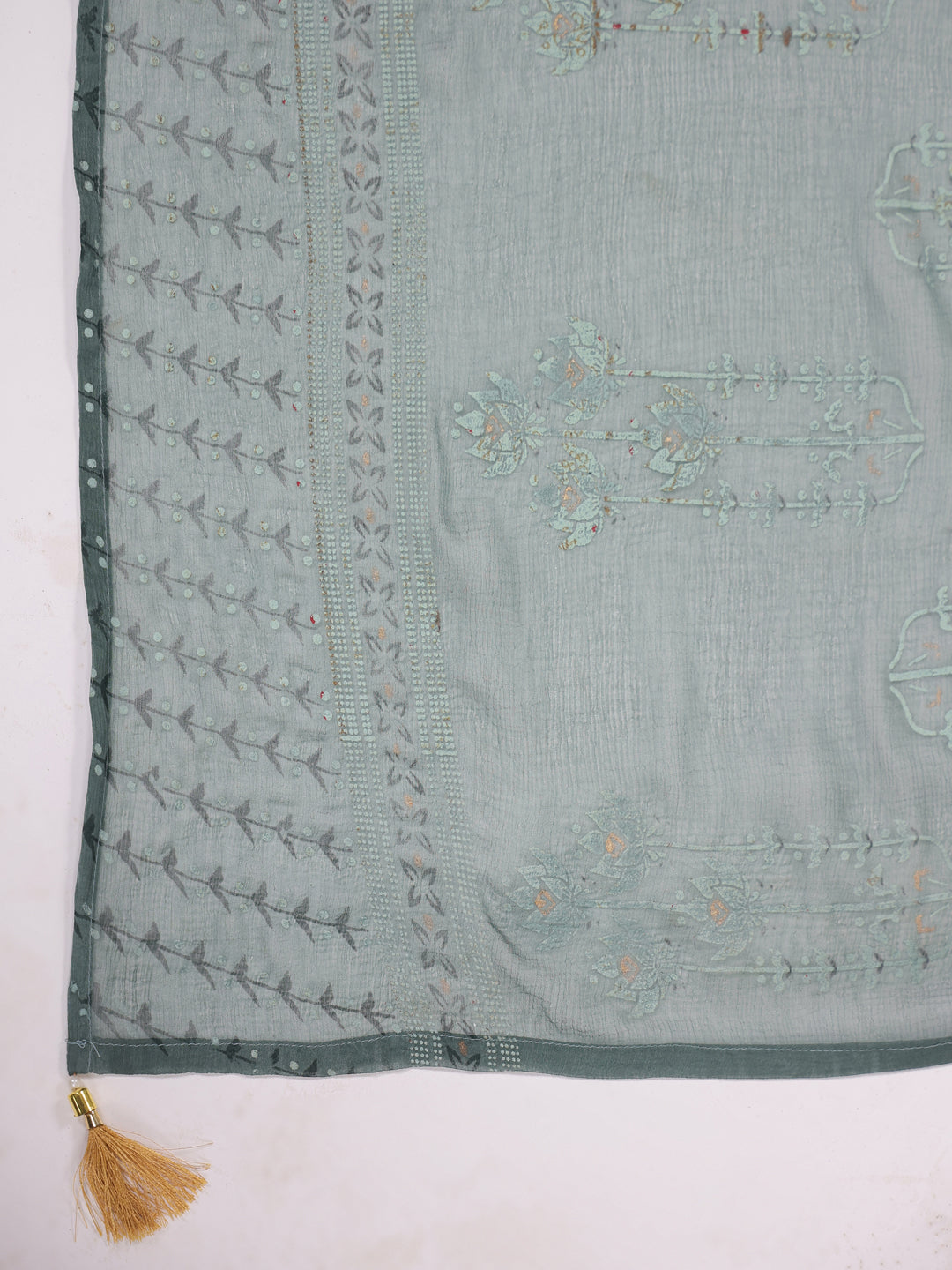 Span Green Round Neck Cotton Kurta Set with Dupatta