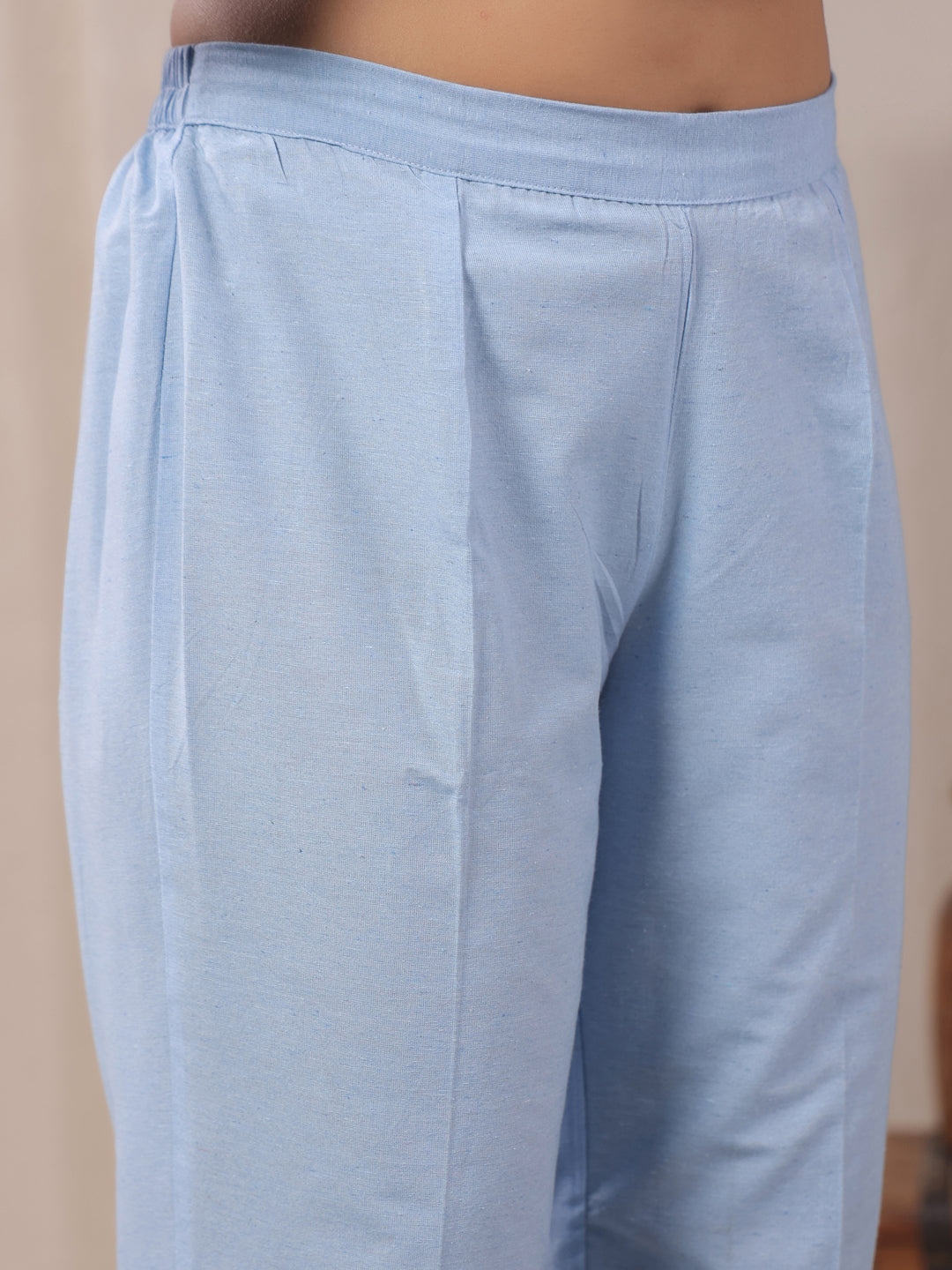 Span Blue Round Neck Cotton Kurta Set with Dupatta