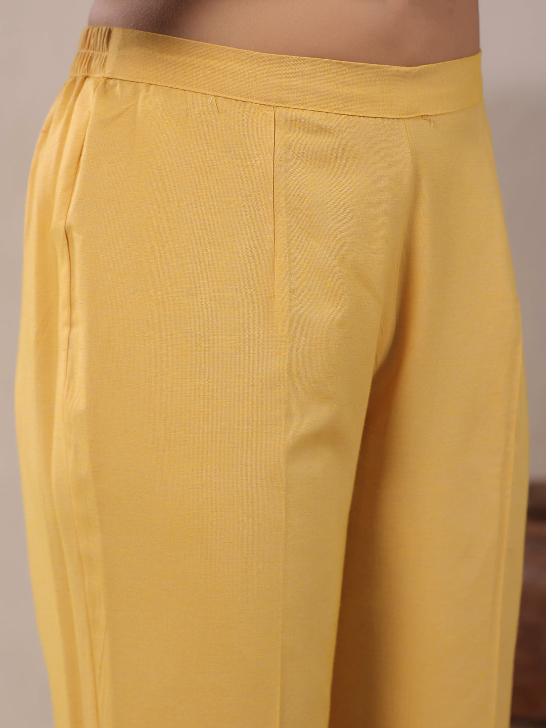Span Yellow Round Neck Cotton Kurta Set with Dupatta