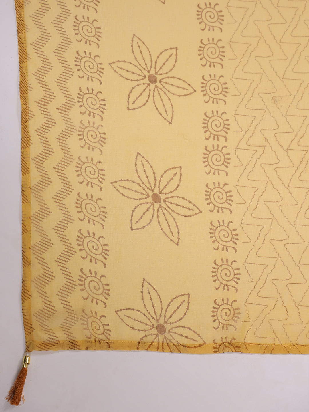 Span Yellow Round Neck Cotton Kurta Set with Dupatta