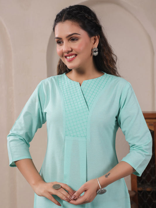 Span Green V Neck Cotton Co-Ord Set(Set of 2)