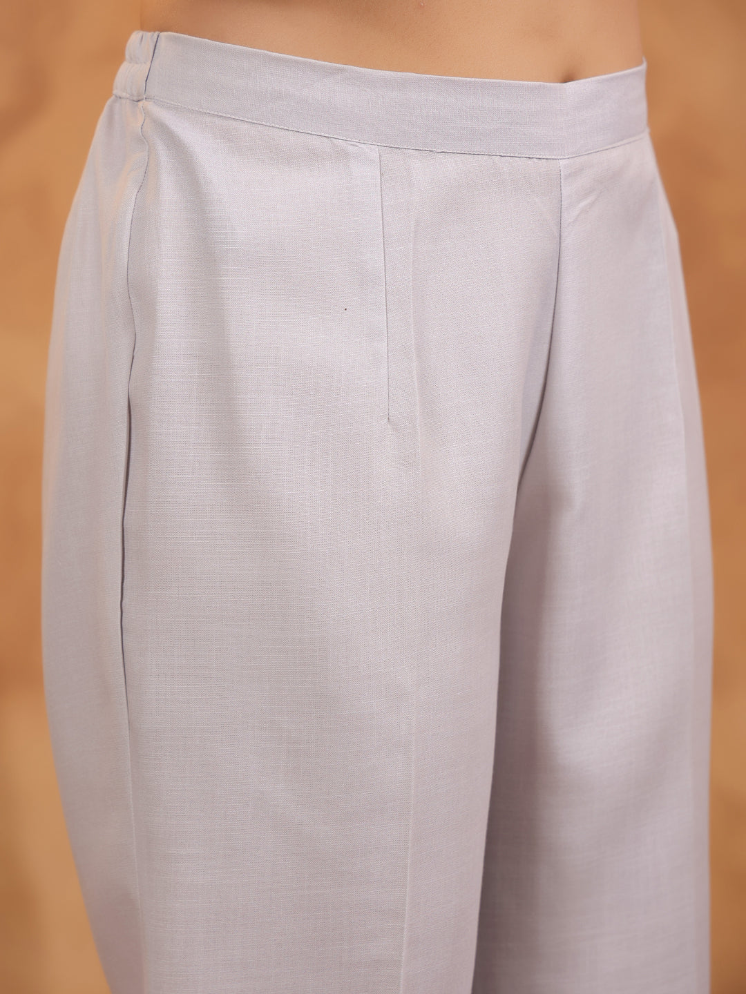 Span Grey Round Neck Cotton Kurta Set with Dupatta