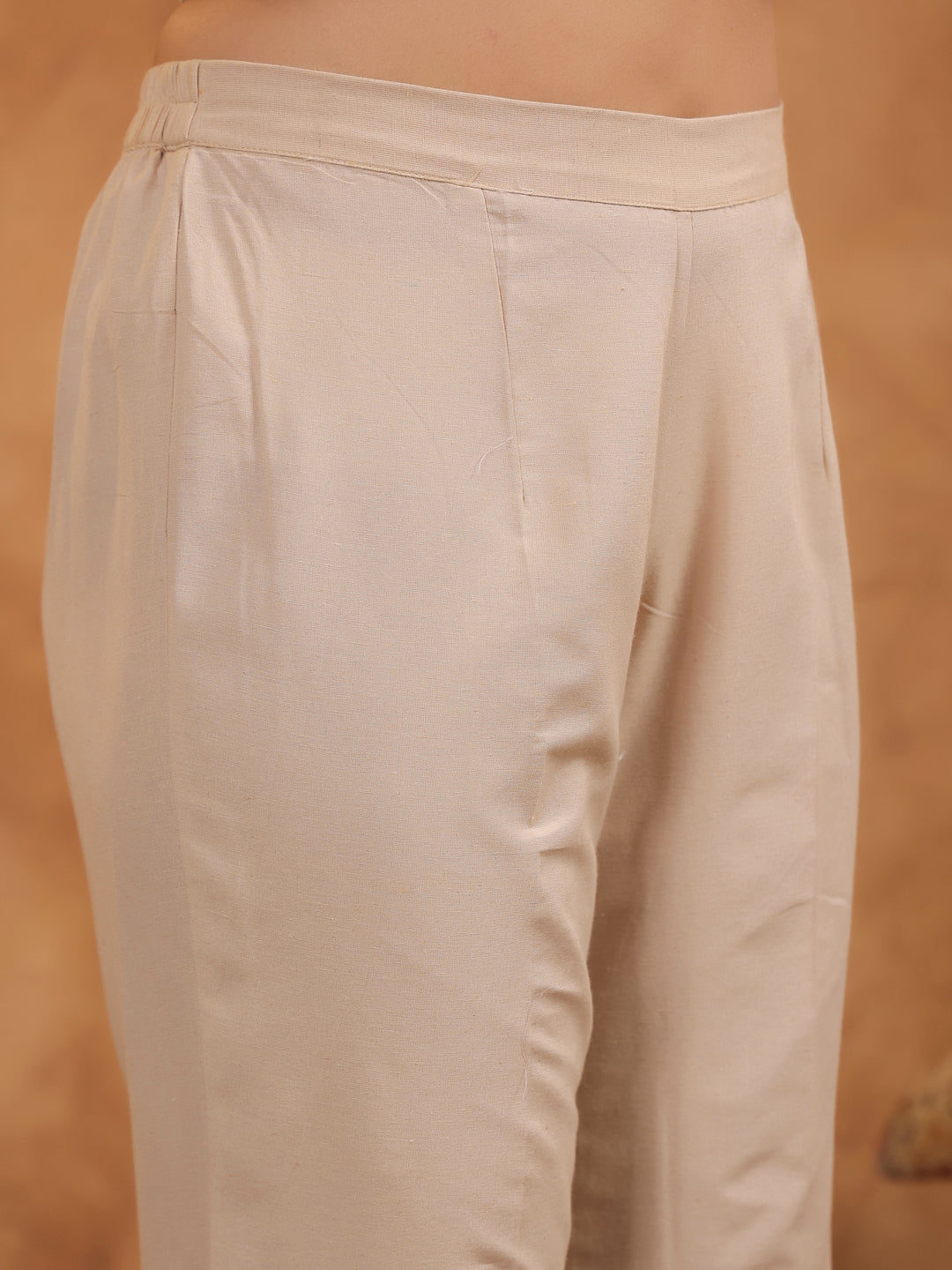 Span Beige Round Neck Kurta Set with Dupatta
