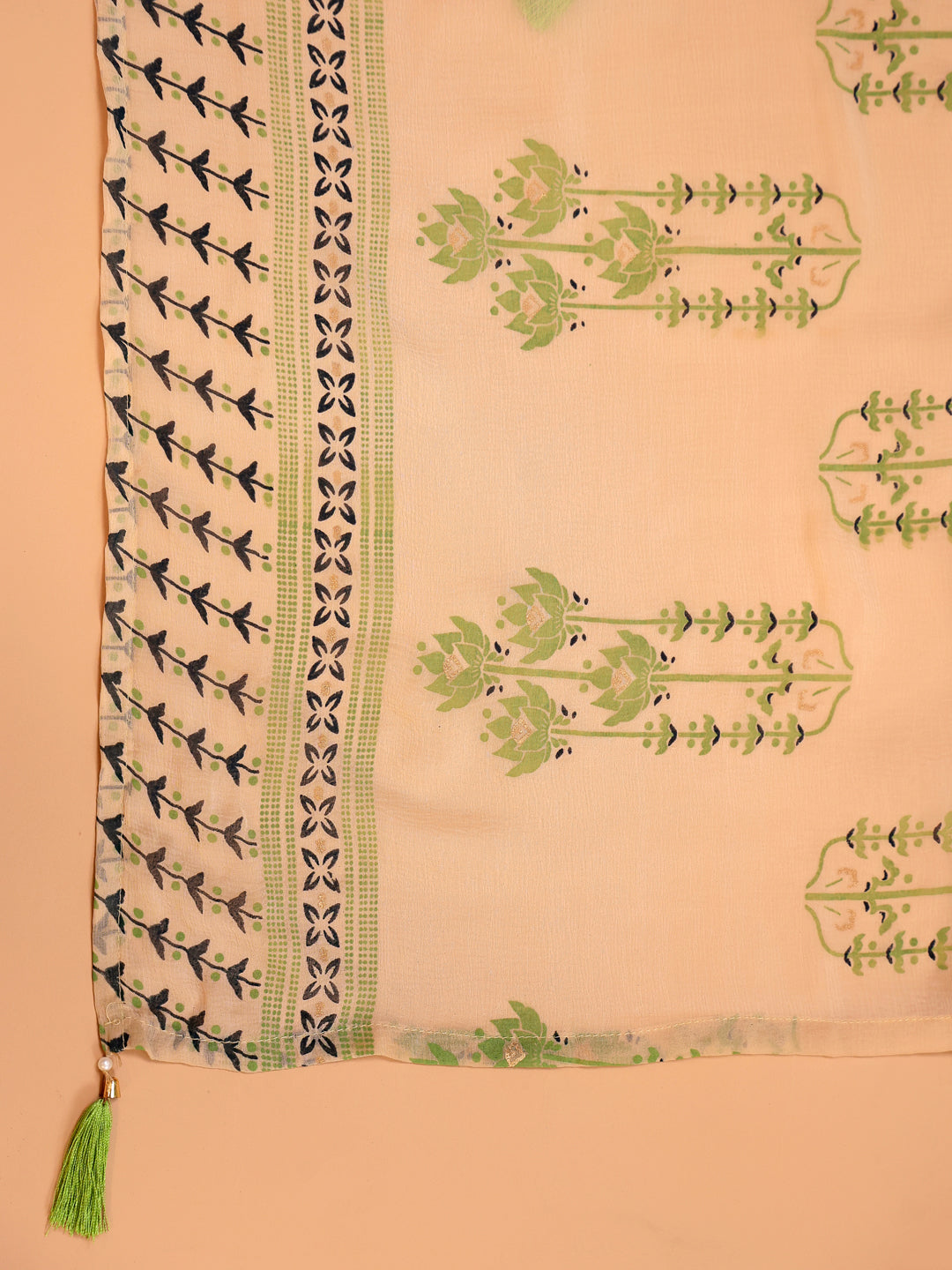Span Beige Round Neck Kurta Set with Dupatta