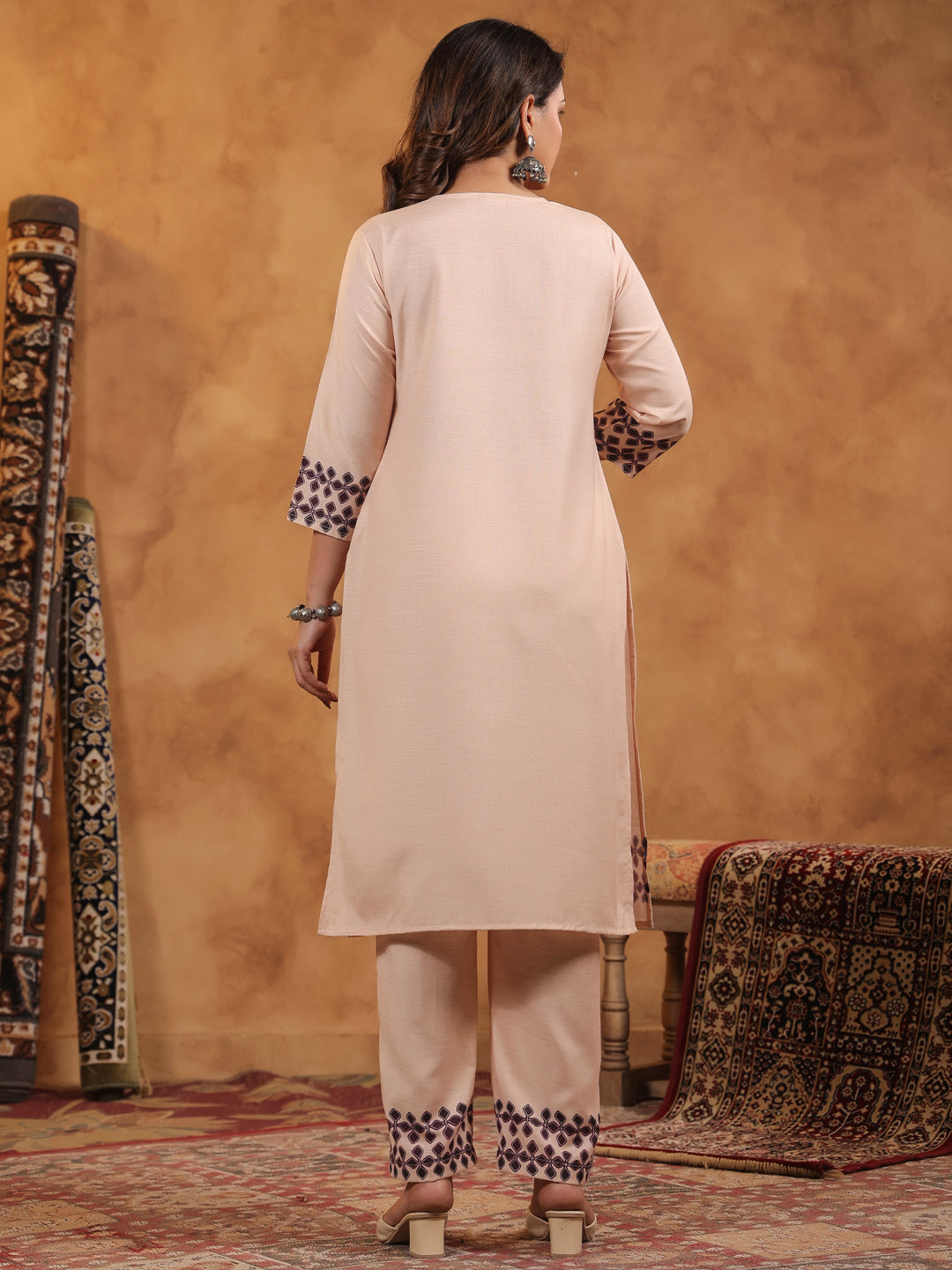 Span Pink Round Neck Cotton Kurta Set with Dupatta