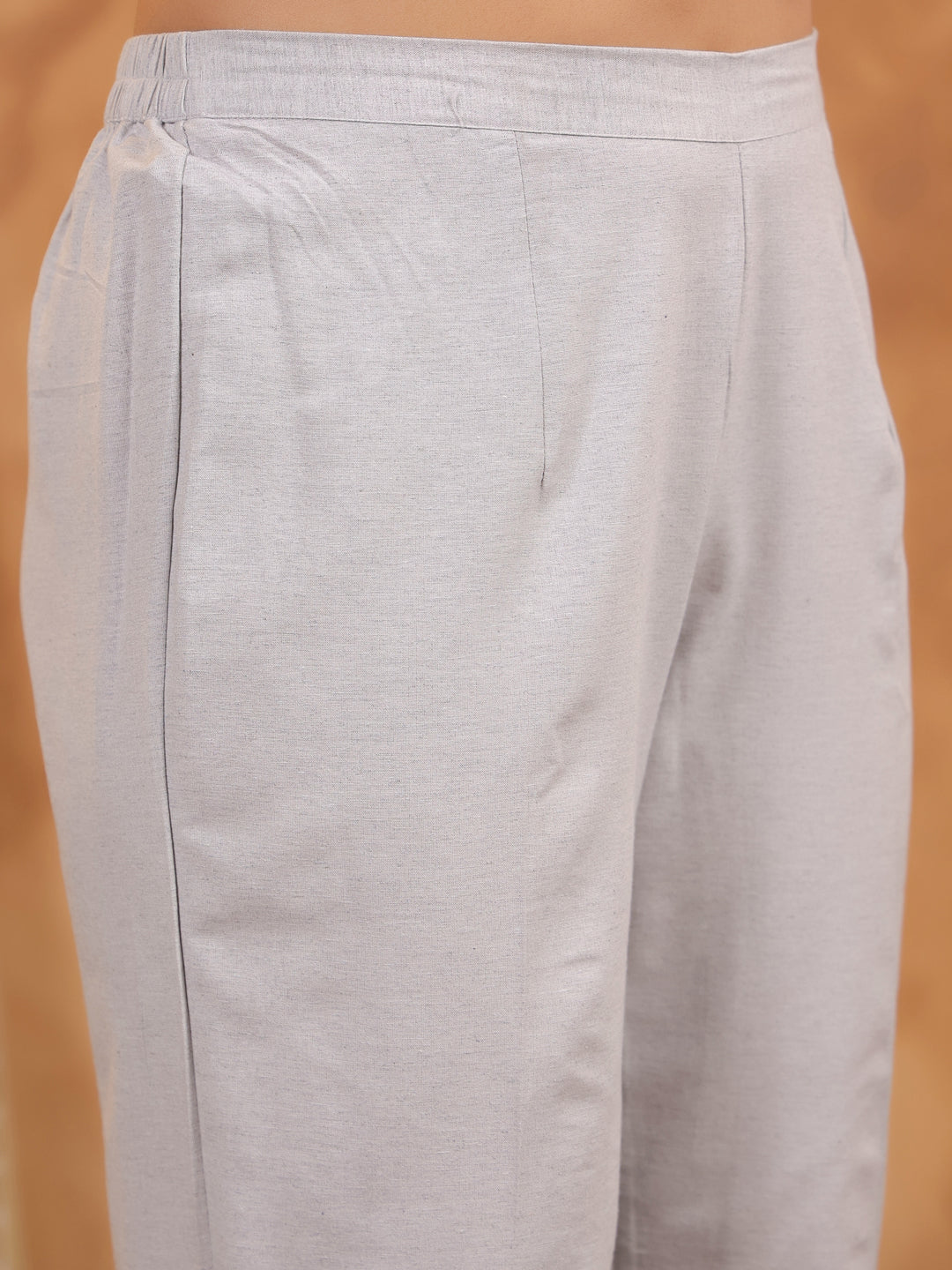 Span Grey Round Neck Cotton Kurta Set with Dupatta