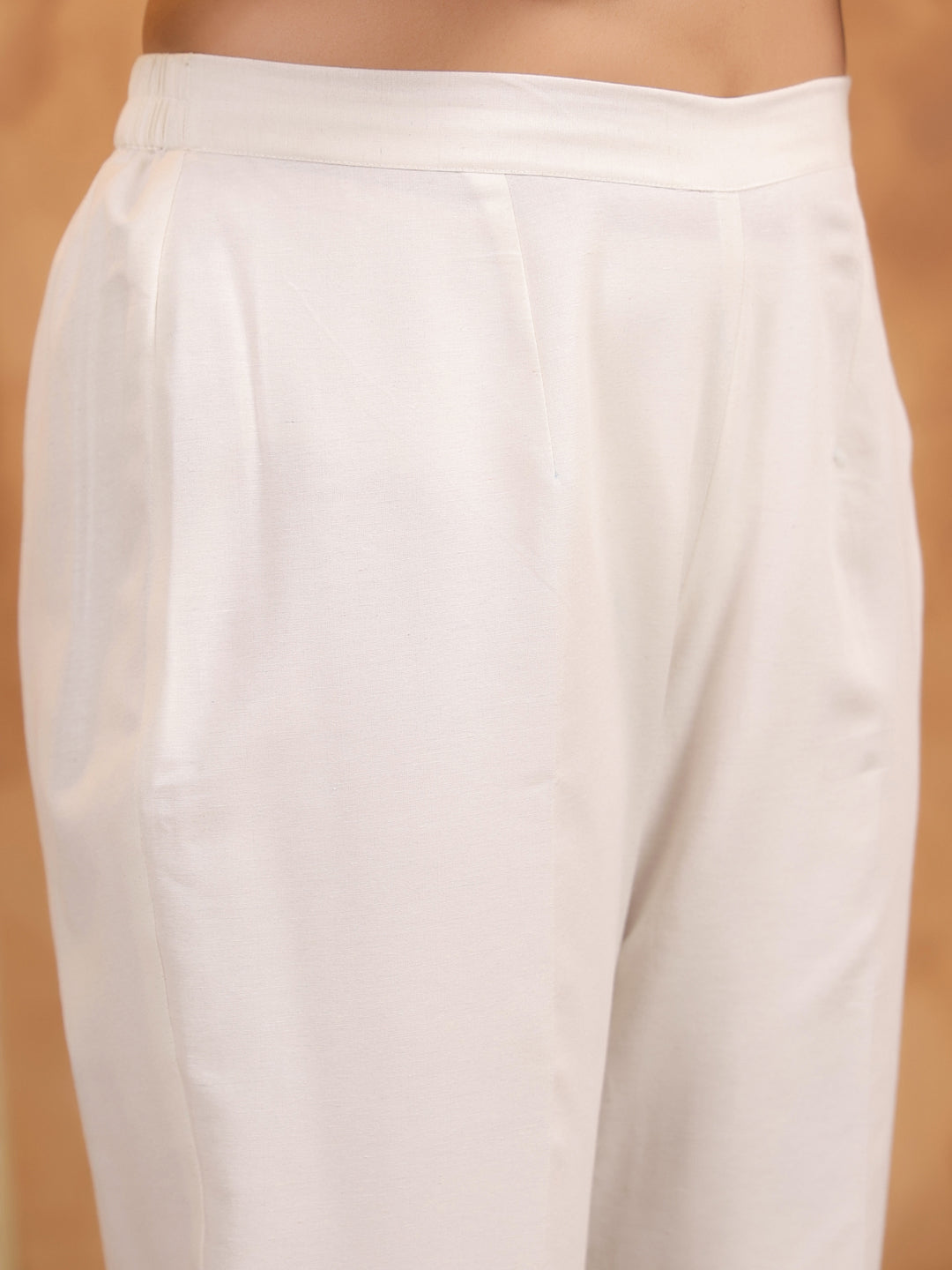 Span Off White Round V Neck Cotton Kurta Set with Dupatta