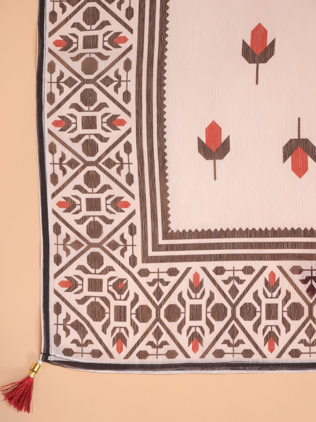 Span White Round Neck Cotton Kurta Set with Dupatta