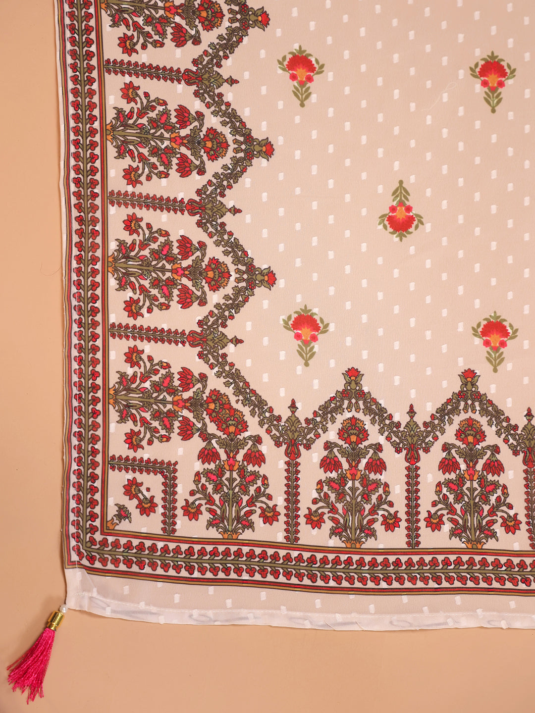 Span Ivory Round Neck Cotton Kurta Set with Dupatta