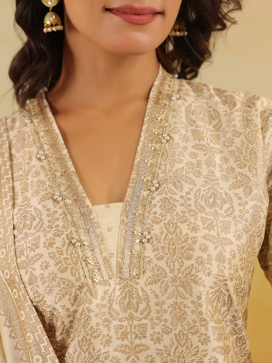 Span Ivory V Neck Silk Kurta