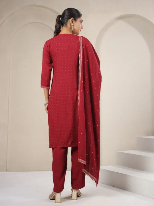 Span Burgundy V-Neck Rayon Kurta