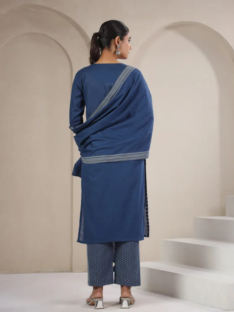 Span Blue V-Neck Cotton Co-Ord Set (Set of 2)