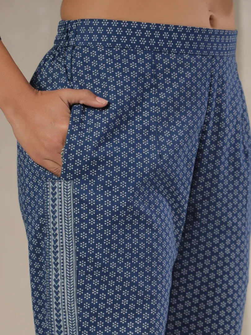 Span Blue V-Neck Cotton Co-Ord Set (Set of 2)