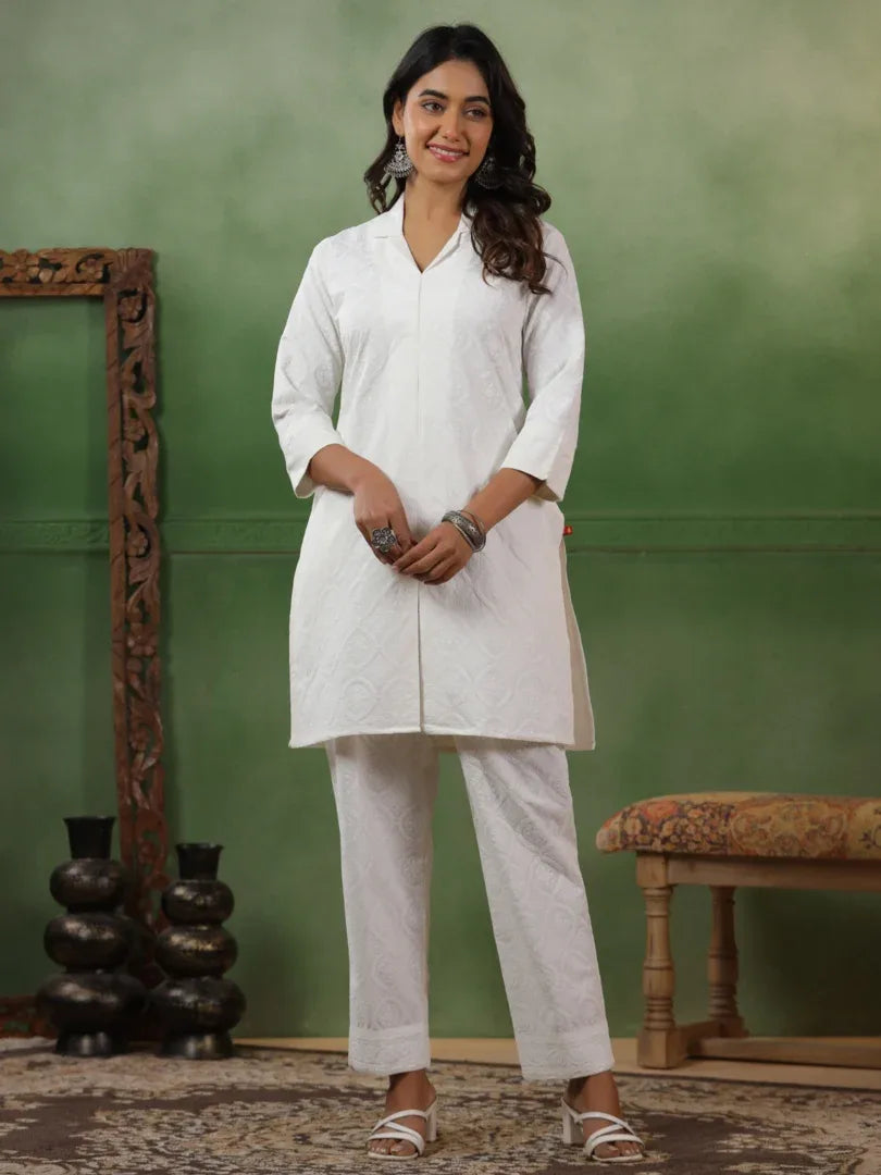 Span White Collard Co-Ord Set (Set of 2)