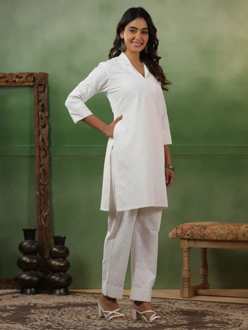 Span White Collard Co-Ord Set (Set of 2)