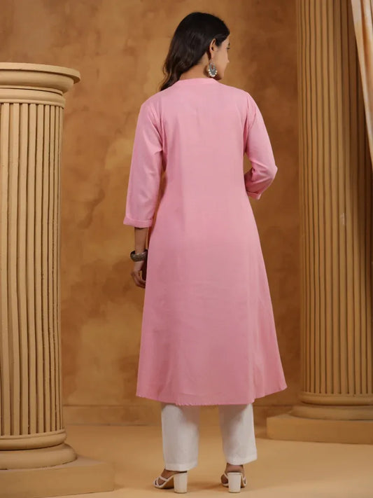 Span Pink Mandarin Cotton Kurta